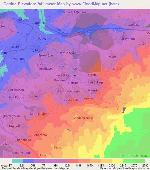 Qattine,Lebanon Elevation Map