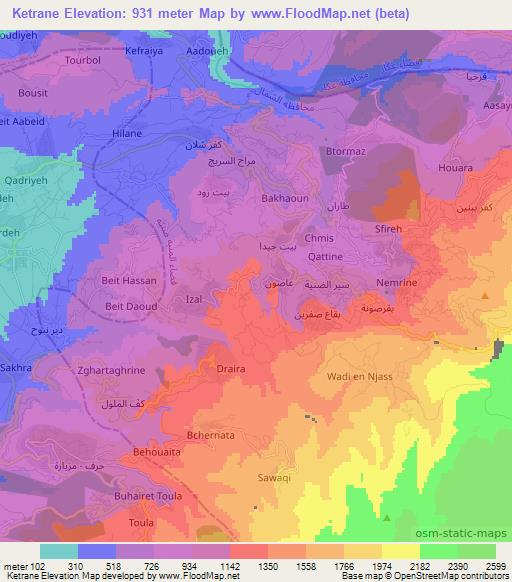 Ketrane,Lebanon Elevation Map
