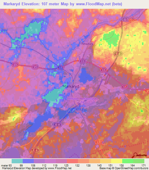 Markaryd,Sweden Elevation Map