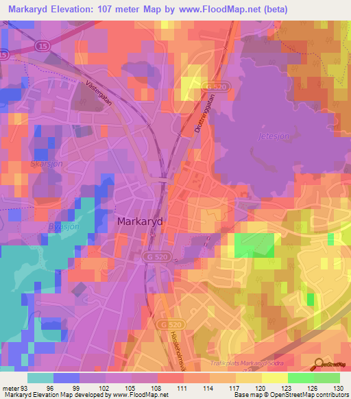 Markaryd,Sweden Elevation Map