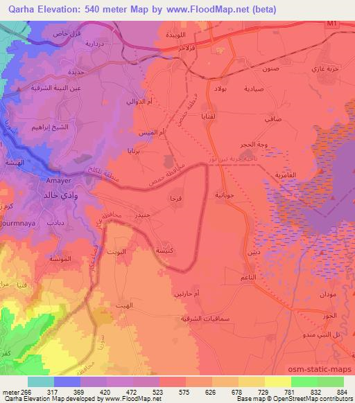 Qarha,Lebanon Elevation Map