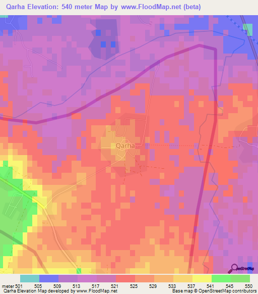 Qarha,Lebanon Elevation Map