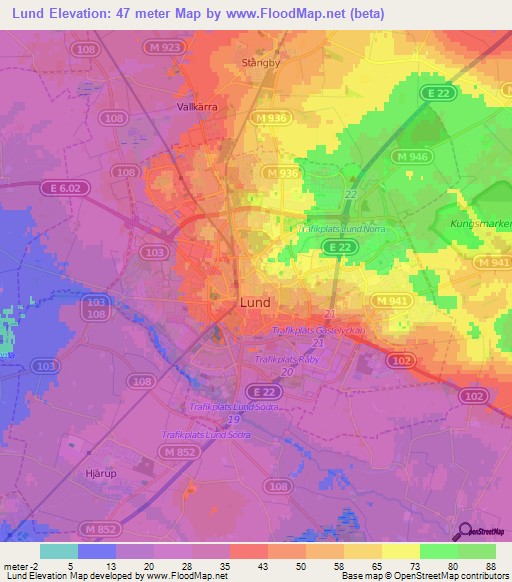 Lund,Sweden Elevation Map