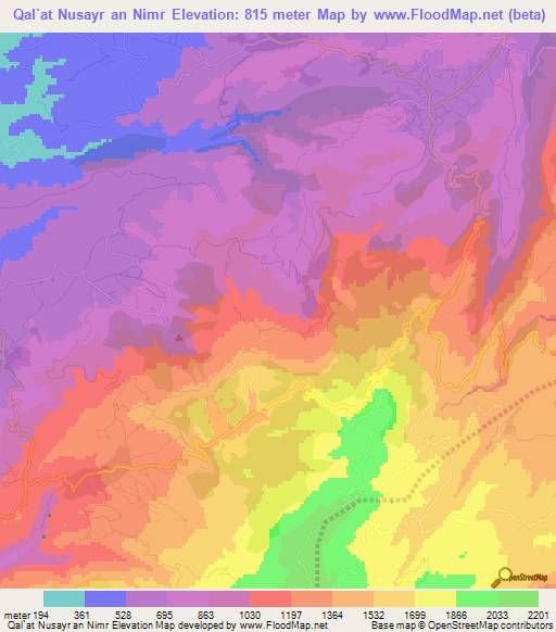 Qal`at Nusayr an Nimr,Lebanon Elevation Map