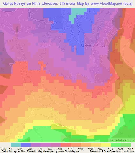 Qal`at Nusayr an Nimr,Lebanon Elevation Map