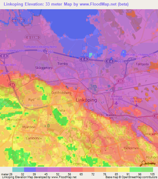 Linkoping,Sweden Elevation Map