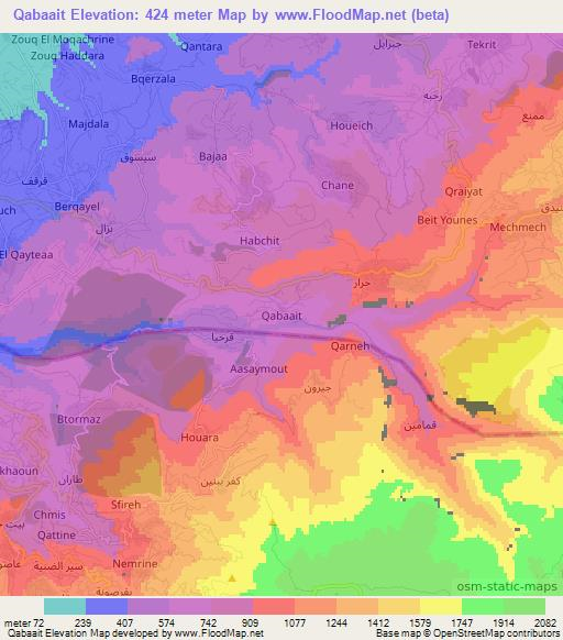 Qabaait,Lebanon Elevation Map