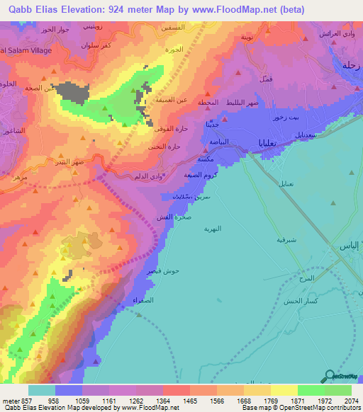 Qabb Elias,Lebanon Elevation Map
