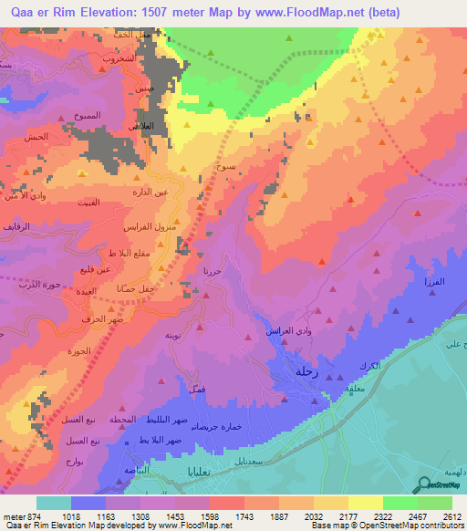Qaa er Rim,Lebanon Elevation Map