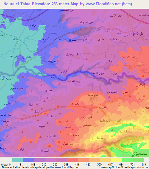 Noura el Tahta,Lebanon Elevation Map