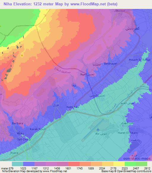 Niha,Lebanon Elevation Map