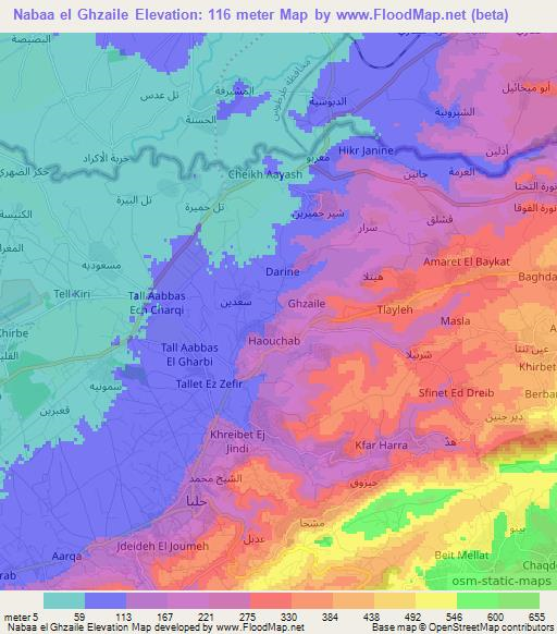 Nabaa el Ghzaile,Lebanon Elevation Map