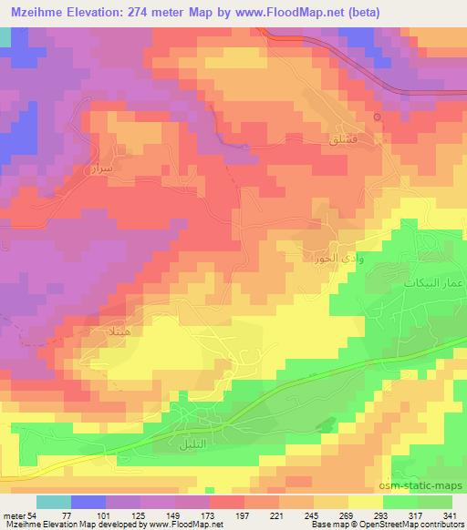 Mzeihme,Lebanon Elevation Map