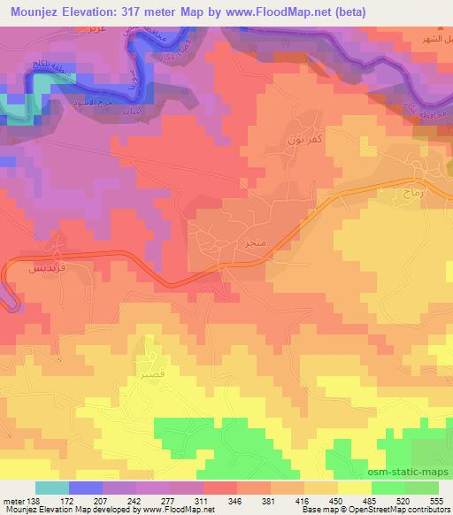 Mounjez,Lebanon Elevation Map