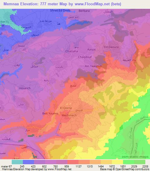 Memnaa,Lebanon Elevation Map