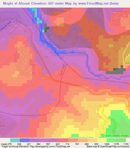 Moghr el Ahoual,Lebanon Elevation Map