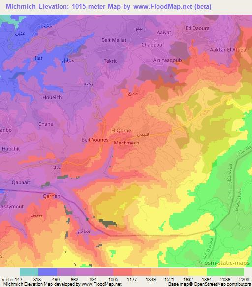 Michmich,Lebanon Elevation Map