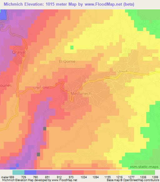 Michmich,Lebanon Elevation Map