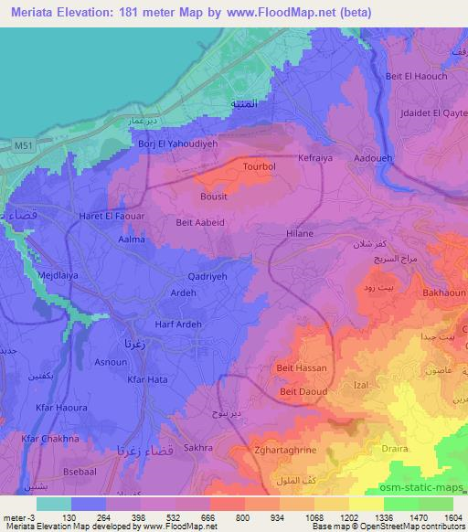Meriata,Lebanon Elevation Map