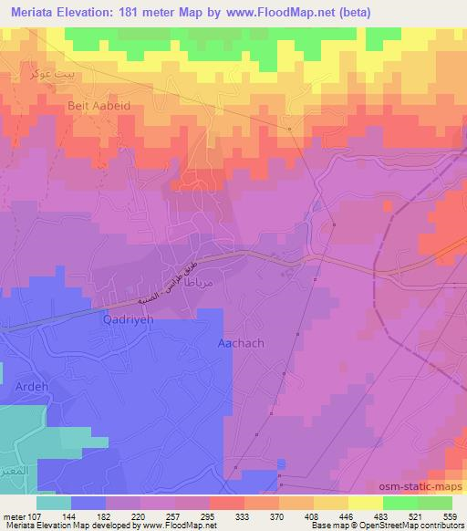 Meriata,Lebanon Elevation Map