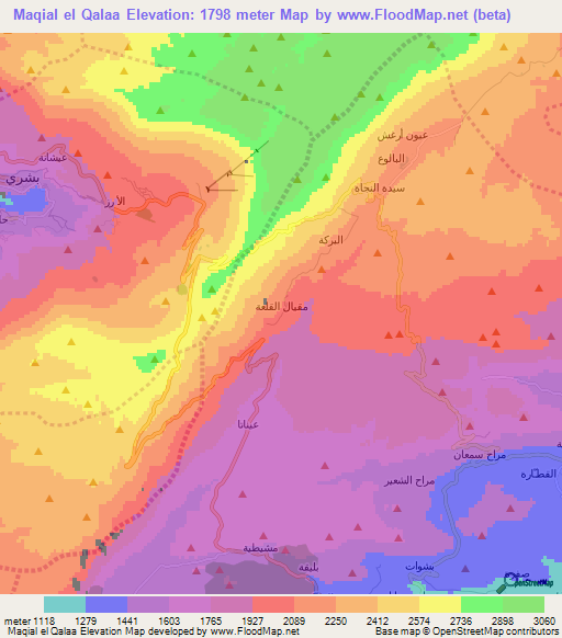 Maqial el Qalaa,Lebanon Elevation Map