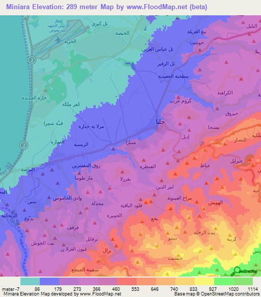 Miniara,Lebanon Elevation Map