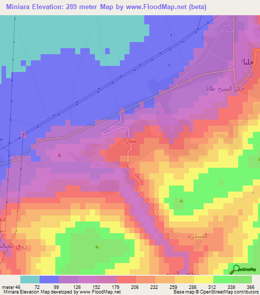 Miniara,Lebanon Elevation Map
