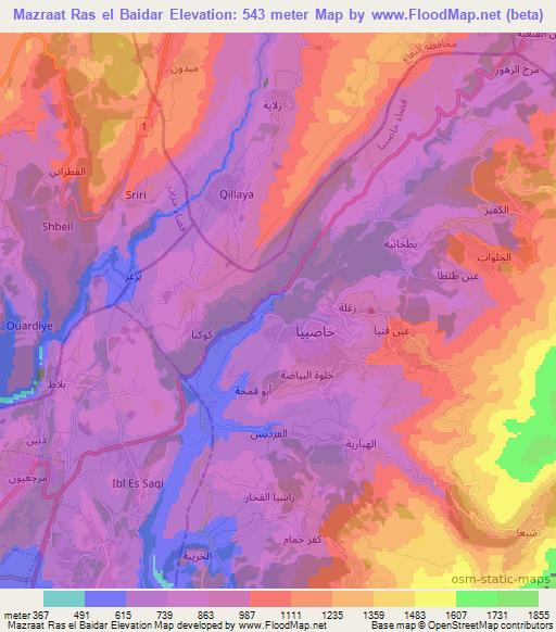 Mazraat Ras el Baidar,Lebanon Elevation Map