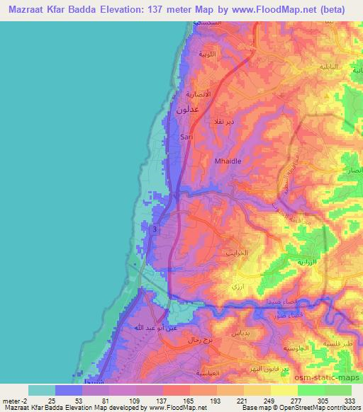 Mazraat Kfar Badda,Lebanon Elevation Map
