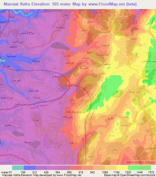 Mazraat Kafra,Lebanon Elevation Map
