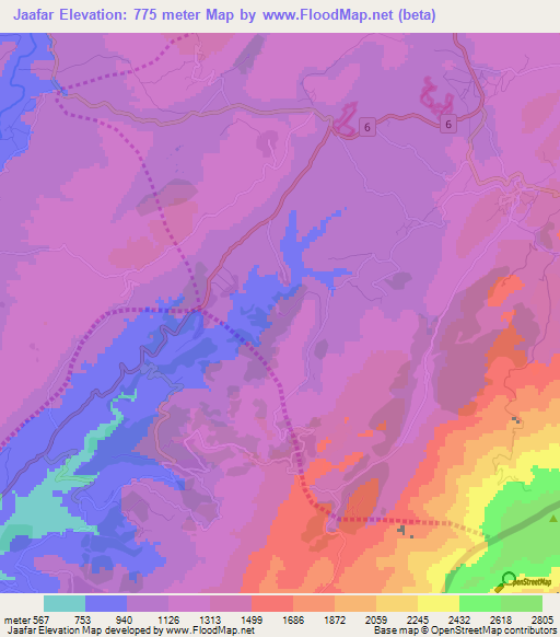 Jaafar,Lebanon Elevation Map