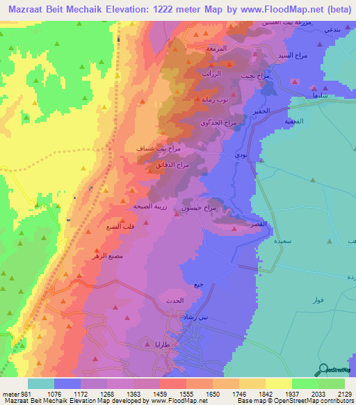 Mazraat Beit Mechaik,Lebanon Elevation Map