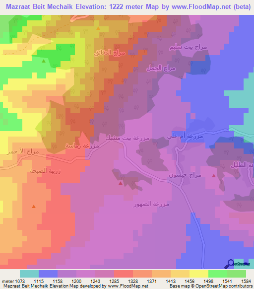 Mazraat Beit Mechaik,Lebanon Elevation Map
