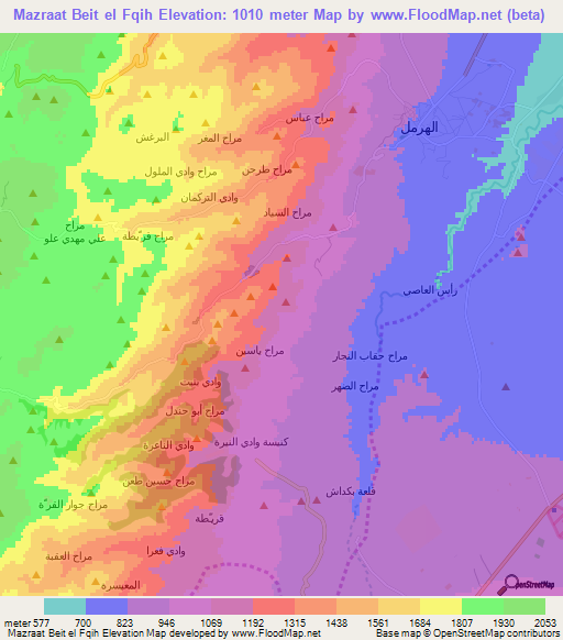 Mazraat Beit el Fqih,Lebanon Elevation Map