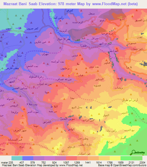 Mazraat Bani Saab,Lebanon Elevation Map