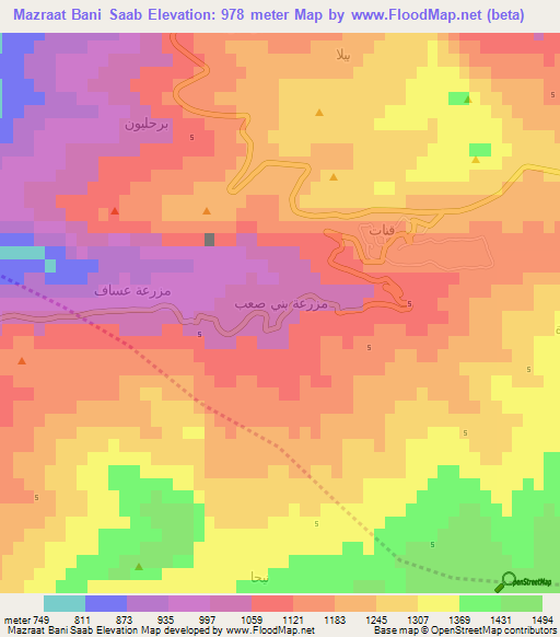 Mazraat Bani Saab,Lebanon Elevation Map