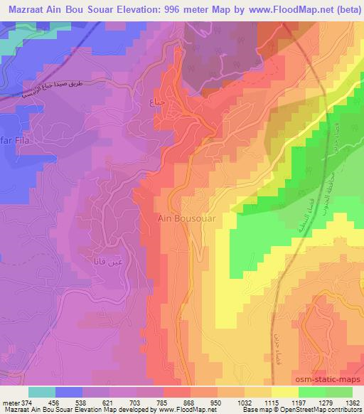 Mazraat Ain Bou Souar,Lebanon Elevation Map
