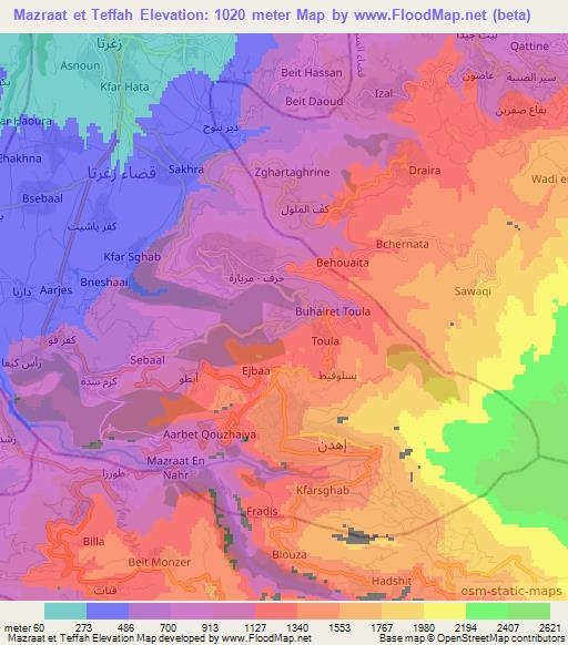 Mazraat et Teffah,Lebanon Elevation Map