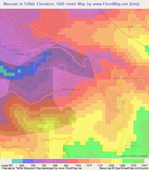 Mazraat et Teffah,Lebanon Elevation Map