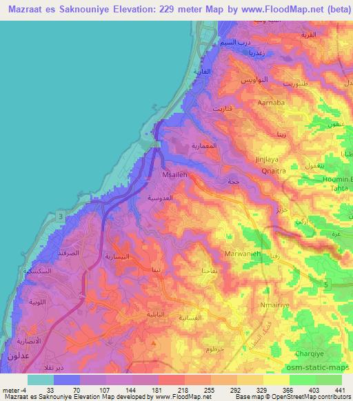 Mazraat es Saknouniye,Lebanon Elevation Map
