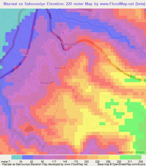 Mazraat es Saknouniye,Lebanon Elevation Map