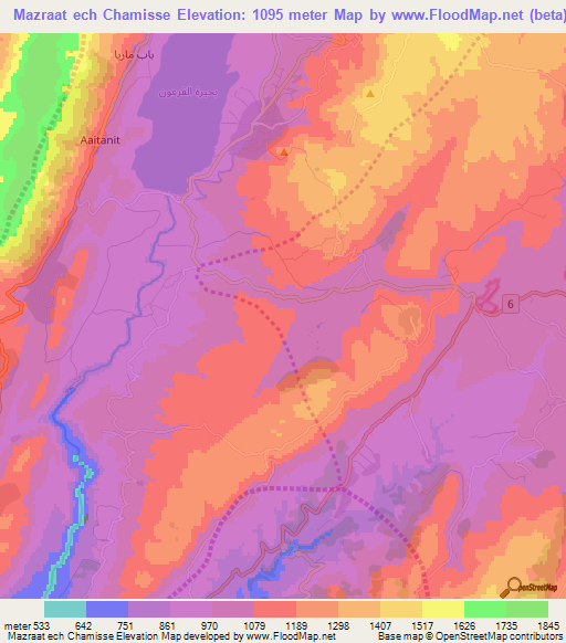 Mazraat ech Chamisse,Lebanon Elevation Map