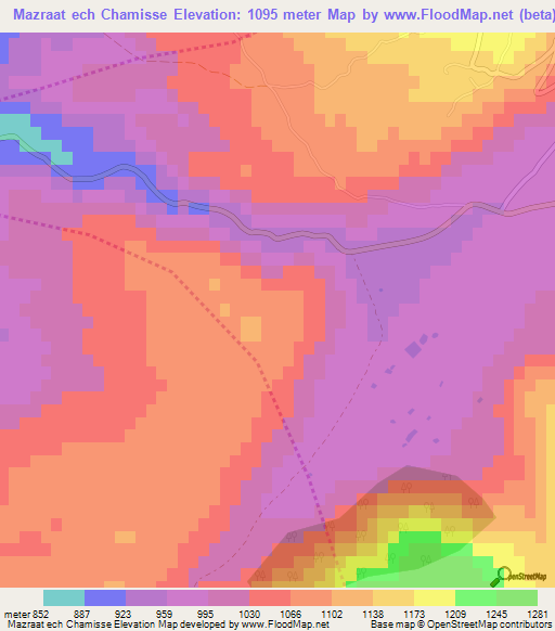 Mazraat ech Chamisse,Lebanon Elevation Map