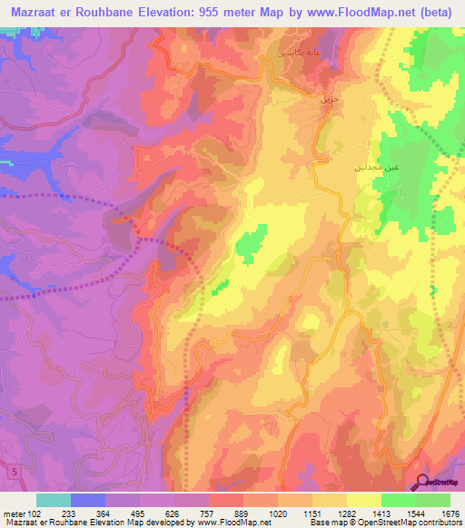 Mazraat er Rouhbane,Lebanon Elevation Map