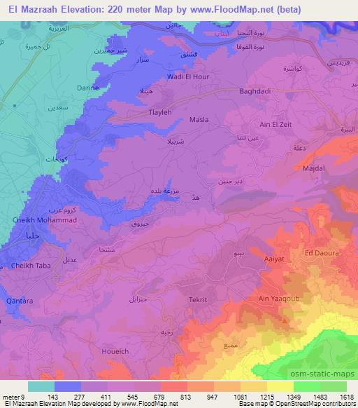 El Mazraah,Lebanon Elevation Map