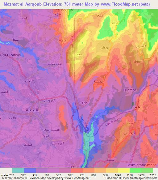 Mazraat el Aarqoub,Lebanon Elevation Map