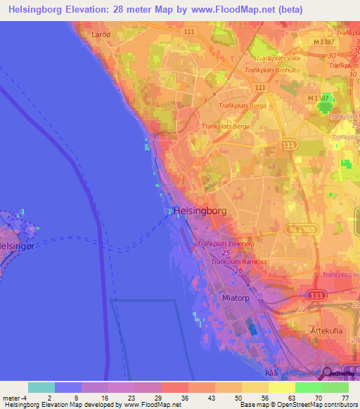 Helsingborg,Sweden Elevation Map