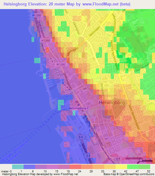 Helsingborg,Sweden Elevation Map