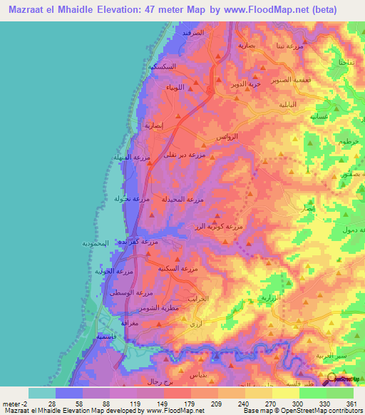 Mazraat el Mhaidle,Lebanon Elevation Map
