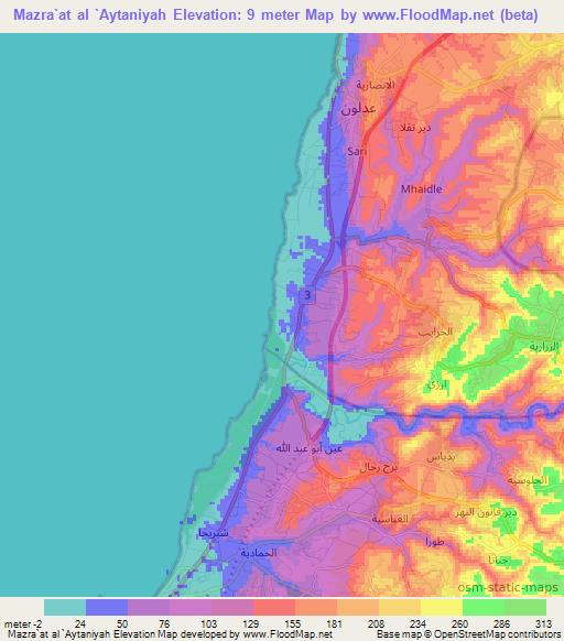 Mazra`at al `Aytaniyah,Lebanon Elevation Map